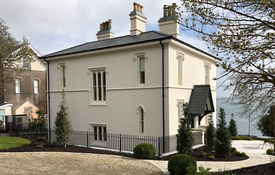 georgian house porch lime render timber windows 