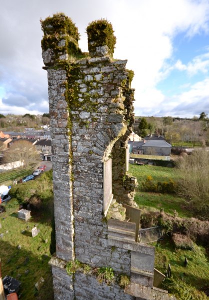 Church tower before restoration Church tower restoration