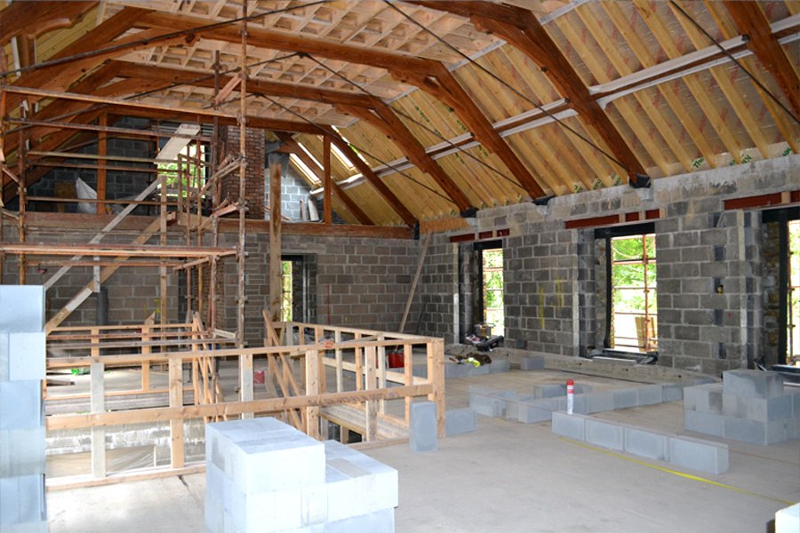 linehan construction new build timber trusses reclaimed timber trusses interior new build warm roof system cork