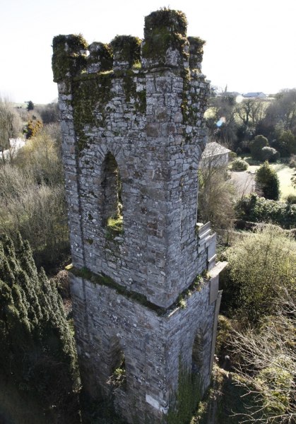 Side view of the Innishannon church tower church tower under construction